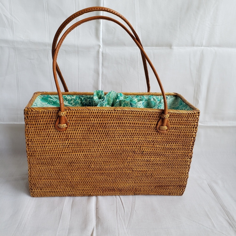 Woven Wicker Basket Tote Purse Handbag